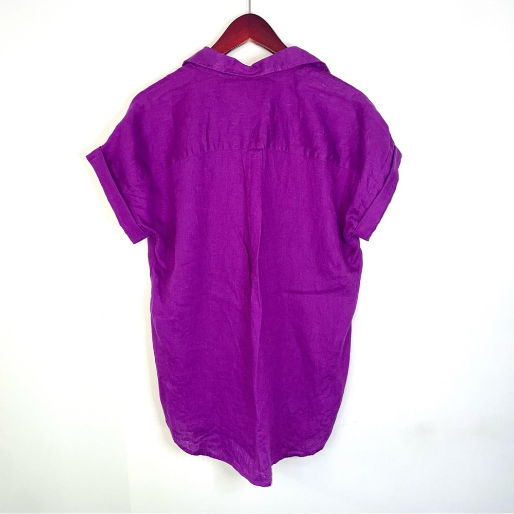 Lauren Ralph Lauren relaxed fit linen button-up shirt short sleeve purple small - Picture 5 of 7